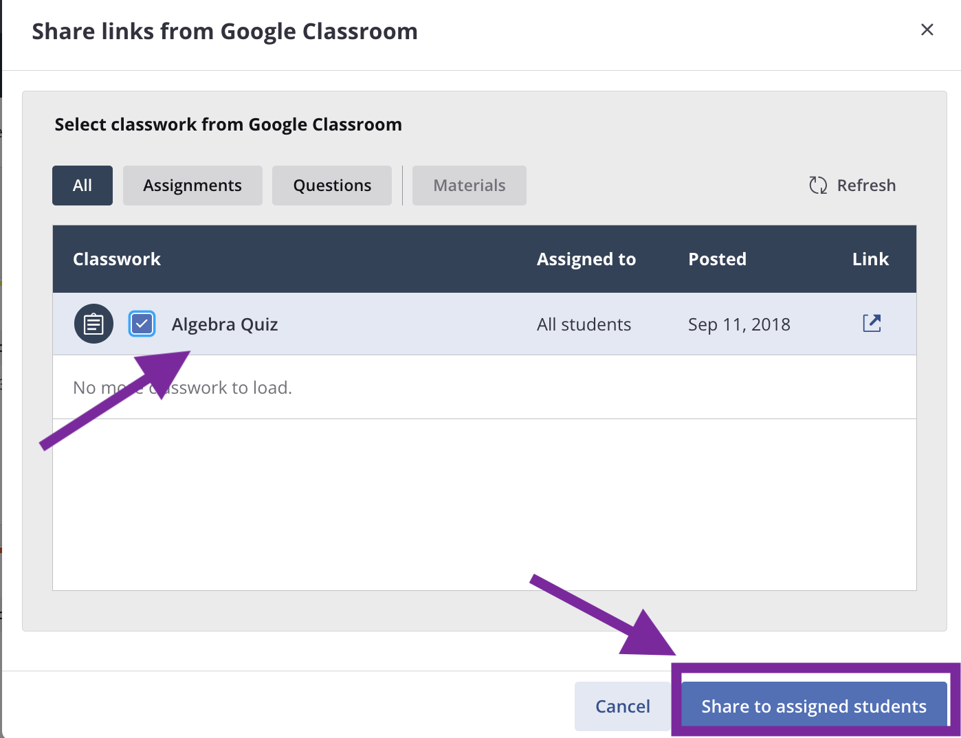 Highlights - Share links - Google Classroom - select from window.png