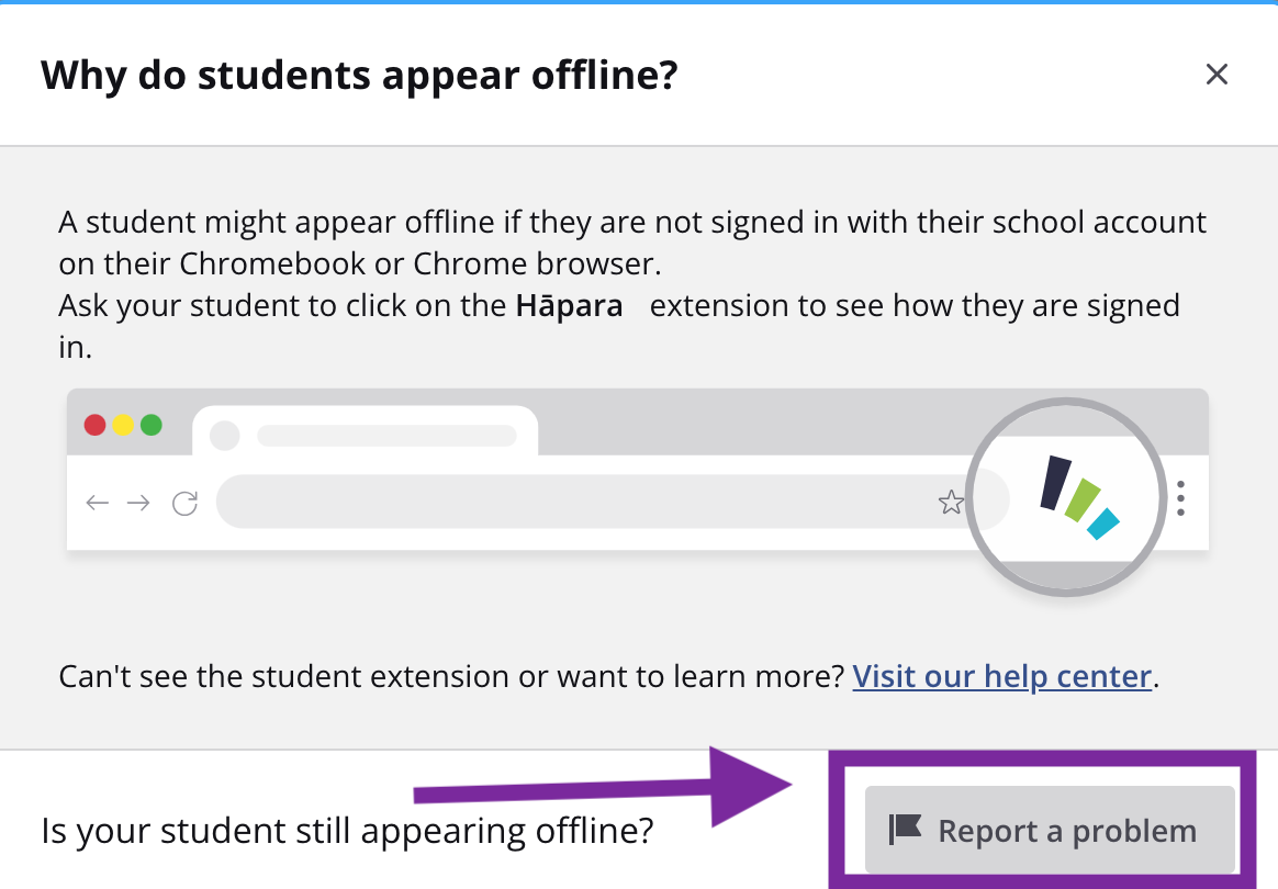 Highlights - Student offline - Report a problem.png