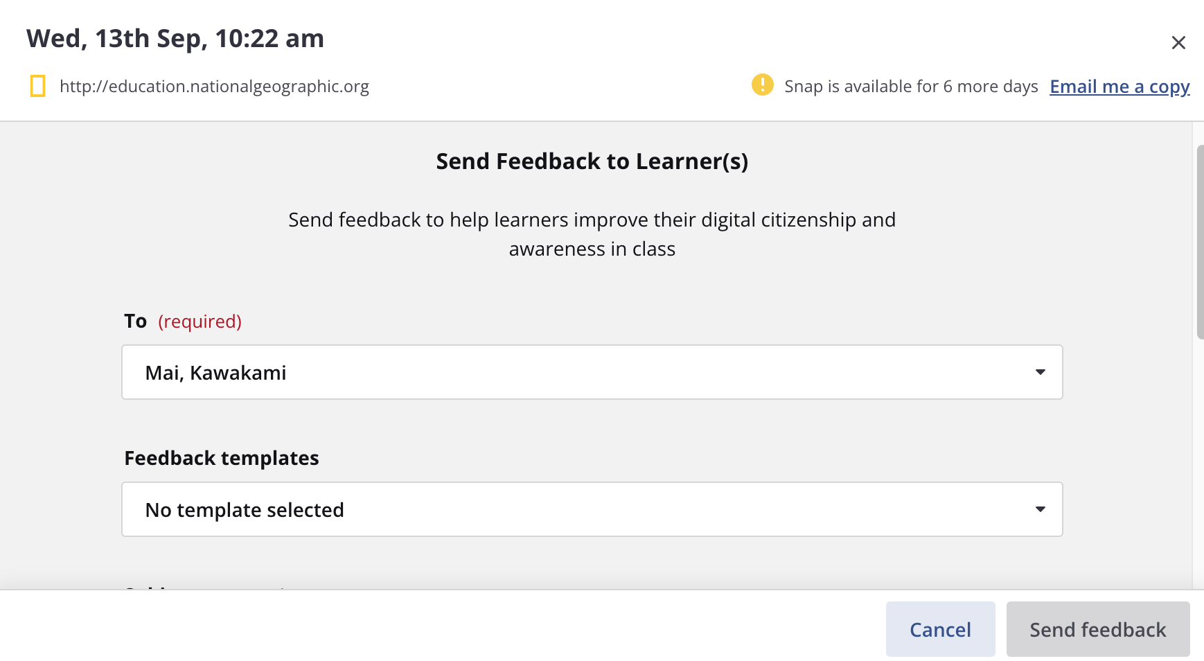 Highlights - Snaps - Send learner feedback template.png