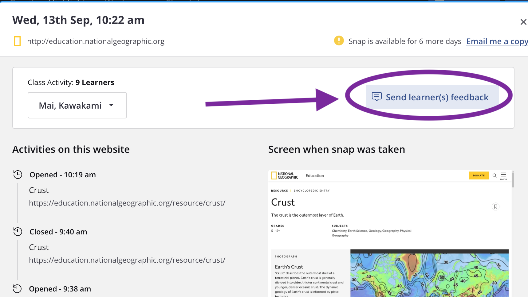 Highlights - Snap window - Send learner feedback.png