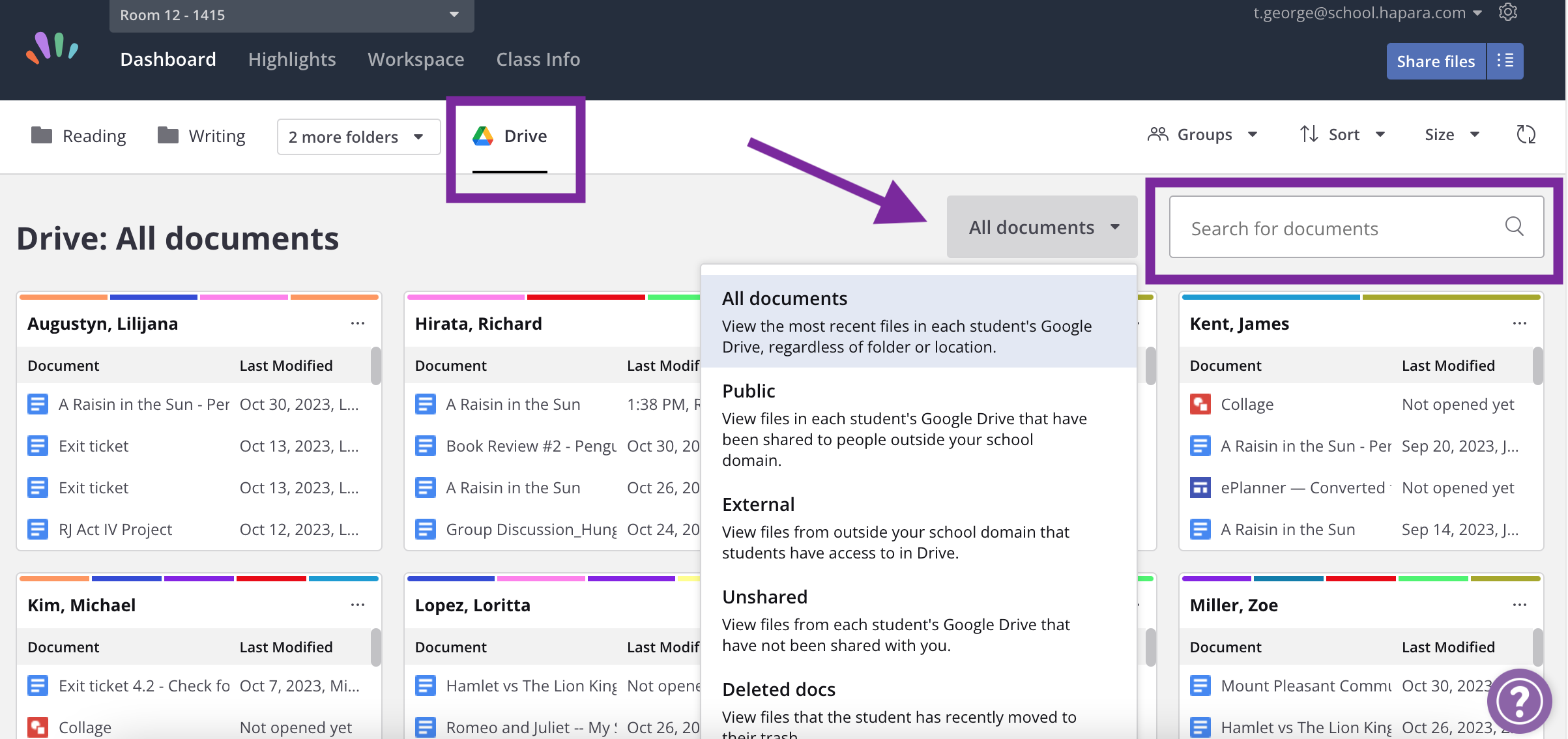 Teacher Dashboard Drive button menu.png